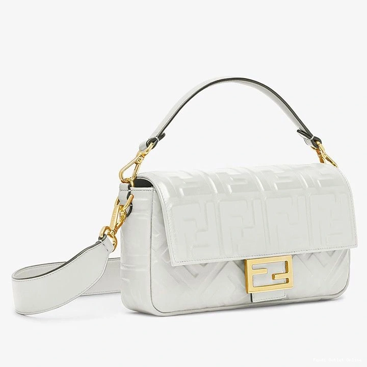 Affordable Fendi Bag White Nappa Motif Medium Baguette In Leather FF 0716
